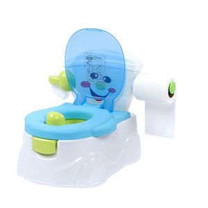 Olita educationala 3 in 1 cu Suport pentru hartia igienica si Buton de tras apa Little Mom 42 x 36 cm Smiley Potty Blue imagine