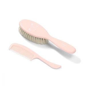 Set perie din par natural super moale si pieptene Butterfly Pink imagine