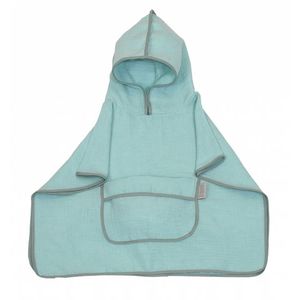 Prosop din bumbac muselina cu gluga si buzunar pentru bebelusi si copii Poncho mint 60x65 cm imagine