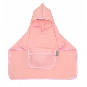 Prosop 60x65 cm din bumbac muselina cu gluga si buzunar pentru bebelusi si copii Amy Poncho rose imagine