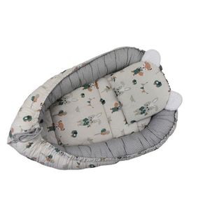 Baby Nest 3 in 1 din bumbac cu salteluta si pernuta inclusa Rabbit with Beige Baloons imagine