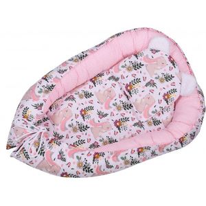 Baby Nest 3 in 1 din bumbac cu salteluta si pernuta inclusa Pink Rabbit imagine