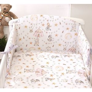 Set lenjerie din bumbac cu protectie laterala Amy pentru pat bebe 120 x 60 cm Circ roz imagine