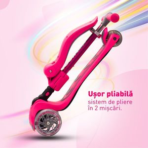 Trotineta copii 2-in-1 pliabila cu scaun reglabil si lumini 4Glow Roz 18 luni - 8 ani imagine