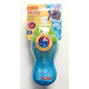 Cana cu pai anti-alunecare Nuby 360 ml 12 luni + Albastru imagine