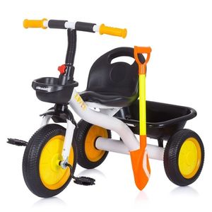 Tricicleta cu pedale Chipolino Rover yellow, cu sezut si ghidon confortabil, cos pentru accesorii, lopata de jucarie inclusa, pentru copii cu o greutate de pana la 25 kg imagine