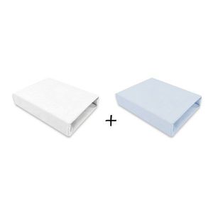 Set 2 cearceafuri cu elastic pentru patut 90x50 cm din bumbac Qmini white and blue imagine