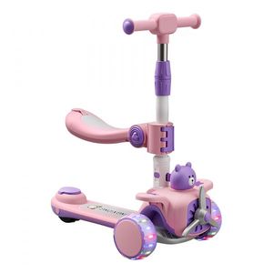 Trotineta reglabila 3in1 cu scaunel si maner parental Nichiduta Bear PinkPurple imagine