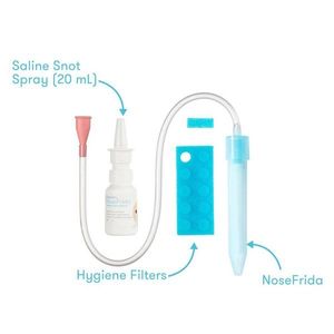 Kit aspirator nazal 3 in 1 FridaBaby cu spray cu apa de mare si 10 filtre igienice transparent imagine