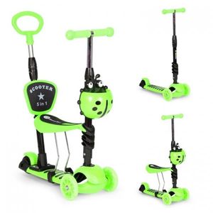 Trotineta 5 in 1 Ecotoys cu maner parental reglabil, scaun reglabil, 3 roti cu LED, greutate suportata 20 kg, varsta 3 ani+ verde imagine