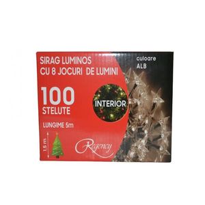 Instalatie de Craciun sirag luminos cu 8 jocuri de lumini 100 de beculete stelute albe 5 m imagine