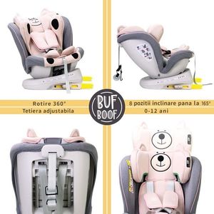 Scaun auto Tweety Plus Deluxe Buf Boof i-Size rotativ 360 cu isofix 40-150 cm UrsPink imagine