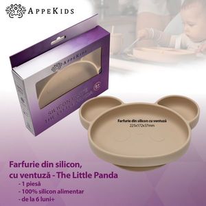 Farfurie din silicon cu ventuza AppeKids Panda Bubble Beige imagine