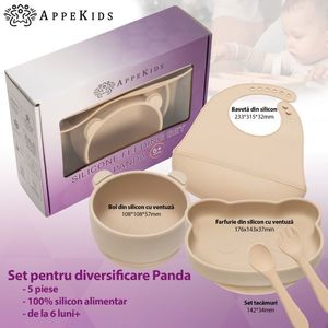 Set diversificare AppeKids din silicon 5 piese Panda Bubble Beige imagine