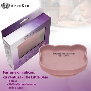 Farfurie din silicon cu ventuza AppeKids The Little Bear Old Rose imagine