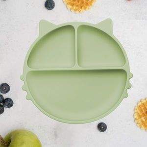 Farfurie compartimentata din silicon cu ventuza AppeKids Kitty Raw Green imagine