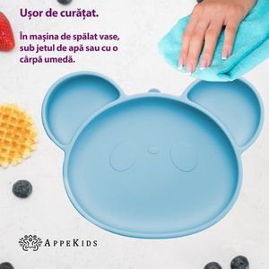 Farfurie din silicon cu ventuza AppeKids Panda Aqua Blue imagine