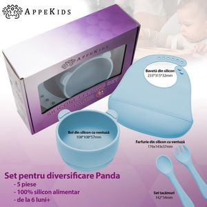 Set diversificare AppeKids din silicon 5 piese Panda Aqua Blue imagine