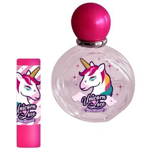 Set apa de toaleta si balsam de buze Unicorn Love Lorenay caseta metalica Heart imagine