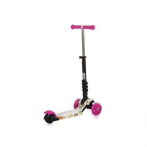 Trotineta pentru copii Smart Plus Pink Flowers, 3 roti cu LED, scaun reglabil si detasabil, maner parental reglabil, ghidon reglabil, greutate suportata 20 kg, varsta 3 ani+ imagine