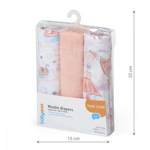 Set 3 scutece Babyono din muselina soft pink imagine