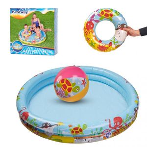 Set 3 piese Piscina gonflabila colac si minge Multicolor 122 cm Marine Life imagine