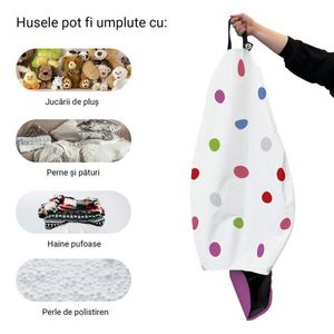 Husa fotoliu Puf Bean Bag tip Para L fara umplutura alb cu buline multicolore imagine