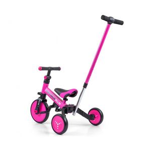 Tricicleta cu maner parental Optimus Plus 4 in 1 pink, suport pentru picioare, sa reglabila, cos pentru depozitare, roti din cauciuc Eva si pedale detasabile imagine