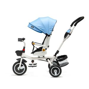 Tricicleta pentru Copii 3 in 1 Juju Bliss Ride, pozitie de somn, reversibila, far luminos, muzica, cos depozitare, gentuta, protectie UV, cauciucuri spuma EVA, greutate maxima admisa 25kg albastra imagine