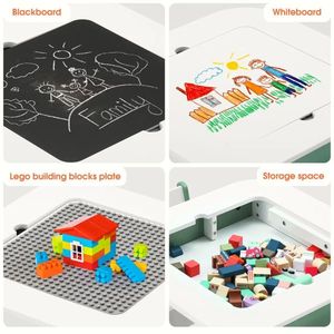 Set masuta cu 2 scaunele din lemn Ginger Home blat multifunctional pentru Lego, tabla neagra si alba Forest imagine