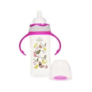 Biberon gat larg cu manere 270 ml cu tetina silicon 3+ Minut Baby roz imagine