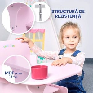 Set masuta cu scaun incorporat pentru copii 3 in 1 din lemn Mdf 3-6 ani roz imagine