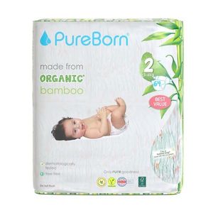 Scutece PureBorn din bambus organic newborn doublepack 3-6 kg, marime 2, 64 buc imagine