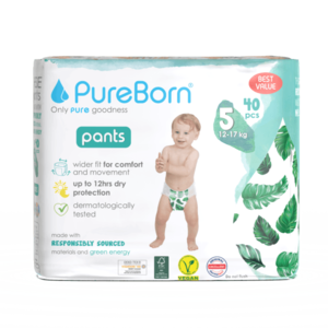 Scutece chilotel PureBorn din bambus organic pull-up doublepack 12-17 kg marime 5, 40 buc imagine