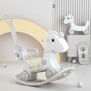 Balansoar 3 in 1 transformabil in vehicul fara pedale cu maner parental, sa din material textil, roti EVA, spatar si baza detasabile Nichiduta Garden Rocking Horse White imagine