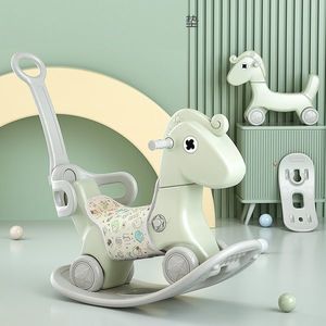 Balansoar 3 in 1 transformabil in vehicul fara pedale cu maner parental, sa din material textil, roti EVA, spatar si baza detasabile Nichiduta Garden Rocking Horse Green imagine