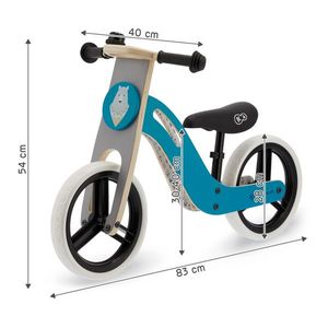 Bicicleta de echilibru din lemn Kinderkraft Uniq Turqouise cu scaun moale reglabil, roti din spuma EVA, maner pentru transport, pana la 35 kg imagine