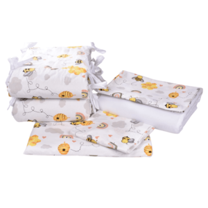 Set complet 10 piese lenjerie, aparatori, babynest, paturica model albinute patut 120x60 cm imagine