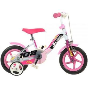 Bicicleta copii 2-3 ani, 10 inch, Sport Alb Si Roz Cu Frana, Dino Bikes DB108FL0509WP imagine