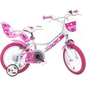 Bicicleta copii 3-5 ani, 14 inch, Little Heart Alb Si Roz, Dino Bikes DB144RN05LHWP imagine