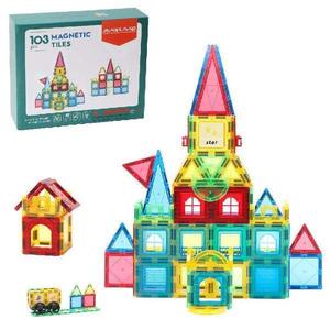 Set de Constructie Magnetic Tiles3D, jucarii educationale, Elemente Magnetice, variante de asamblare, 103 piese imagine