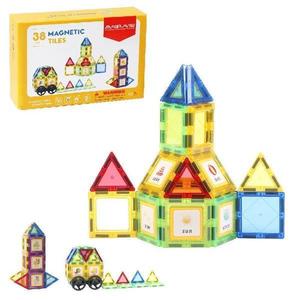 Set de Constructie Magnetic Tiles 3D, jucarii educationale, Elemente Magnetice, diferite variante, 38 piese imagine