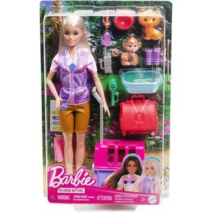 Set papusa cu 2 animalute din jungla, Barbie, Wildlife Rescuer, HRG50 imagine