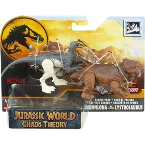 Set 2 figurine dinozaur, Jurassic World, Guanlong vs Lystrosaurus, HTK55 imagine