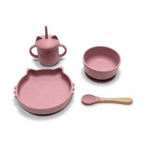 Set de hranire din silicon natural, Lorelli, 4 piese, 6 luni+, Pink imagine