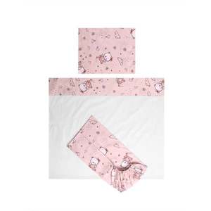 Set lenjerie pat, 3 piese, bumbac ranforce, Lorelli Tiny Dream, 60 x 120 cm, Pink Ballerina Bear imagine