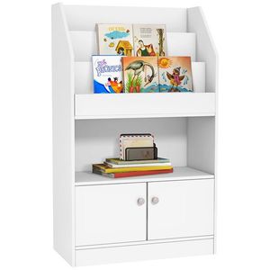 Bibliotecă pentru copii din lemn pentru jucării, dulap cu 2 uși pentru copii design modern 60x29, 5x100cm alb ZONEKIZ | Aosom Romania imagine