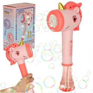 Jucarie pentru baloane de sapun, Ikonka, cu lumini si sunete, dimensiune 32 x 14.5 cm, Bubble Pink Unicorn imagine