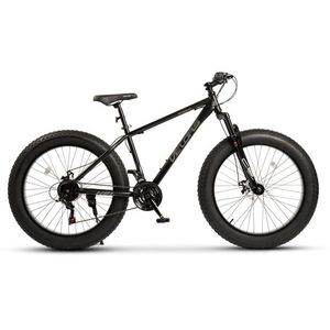 Bicicleta MTB-HT Fat Bike Velors Hercules V2619D NegruGri, roti 26 inch, 21 Viteze, Echipare Shimano, Frane Disc, Cauciucuri Late 26x4.0 imagine
