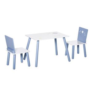 HOMCOM Set Mobilier pentru Copii, Masă și Scaune în Nuanțe de Albastru Deschis și Alb, pentru Vârste 2-6 Ani | Aosom Romania imagine